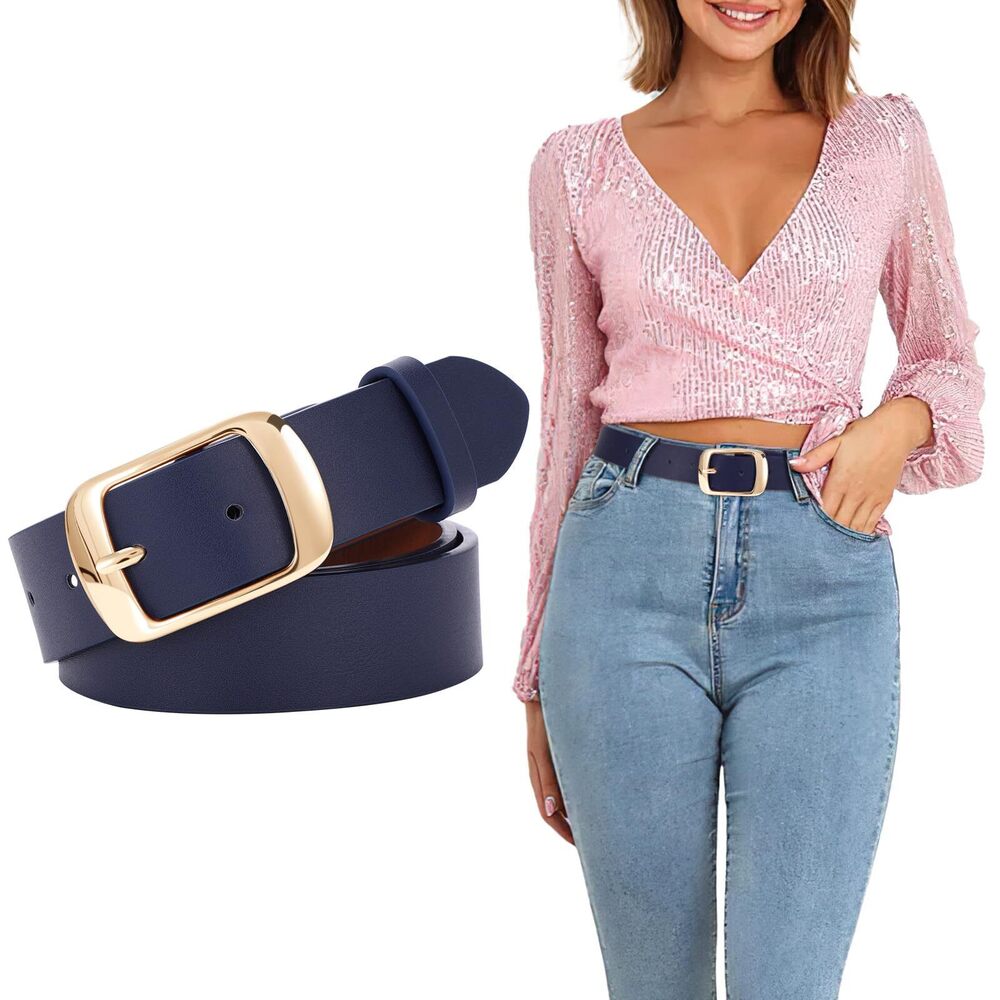 7448 Fashion Womens Leather Belt, Soft Waist Belt With Gold Pin Buckle